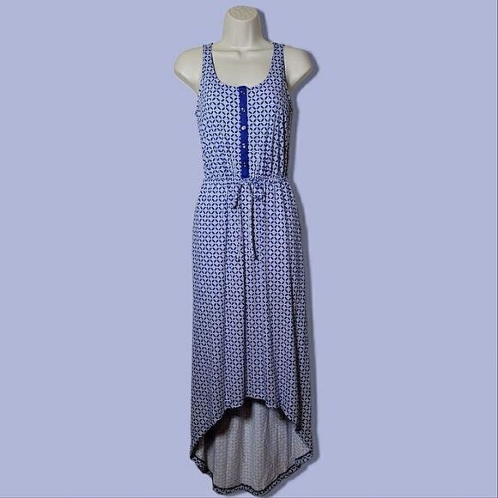 The Gap Sleeveless Patterned High-Low Knit Blue & White Dress